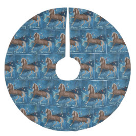 Pferd mit blauem Band frohe Weihnachten Polyester Weihnachtsbaumdecke