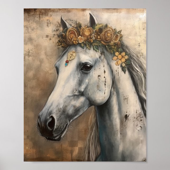 Pferd mit Blumenkrone Poster (Vorne)