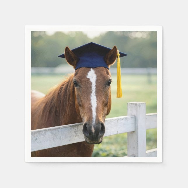 Pferd mit Doktorhut Serviette (Vorderseite)