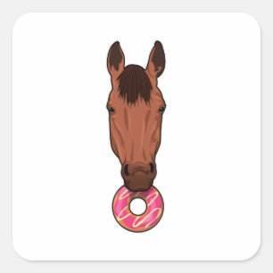 Pferd mit Donut Quadratischer Aufkleber