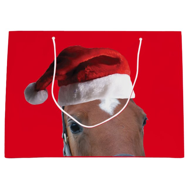 Pferd mit einem Weihnachtshut Große Geschenktüte (Vorderseite)