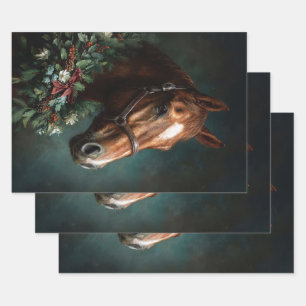 Pferd mit Ferienkranz und rotem Band Geschenkpapier Set