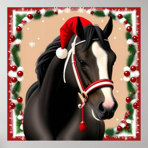 Pferd mit festlicher Weihnachtsmannmütze zu Weihna Poster