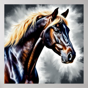 Pferd mit fließender goldener Mähne Poster