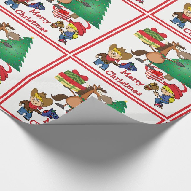 Pferd mit Geschenken und Stick Horse Kids Geschenk Geschenkpapier (Ecke)