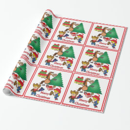 Pferd mit Geschenken und Stick Horse Kids Geschenk Geschenkpapier