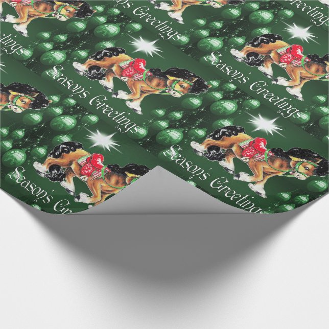 Pferd mit Grün verziert das Greetin der grünen Geschenkpapier (Ecke)