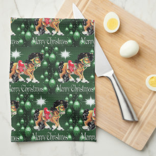 Pferd mit grünen Verzierungen  Grüne Weihnachten Geschirrtuch