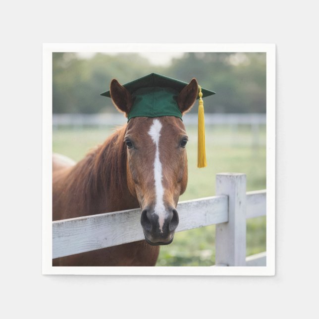 Pferd mit grüner Abschlussmütze Serviette (Vorderseite)