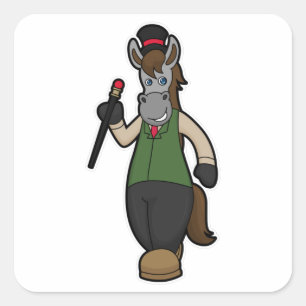 Pferd mit Hut & Kane Quadratischer Aufkleber