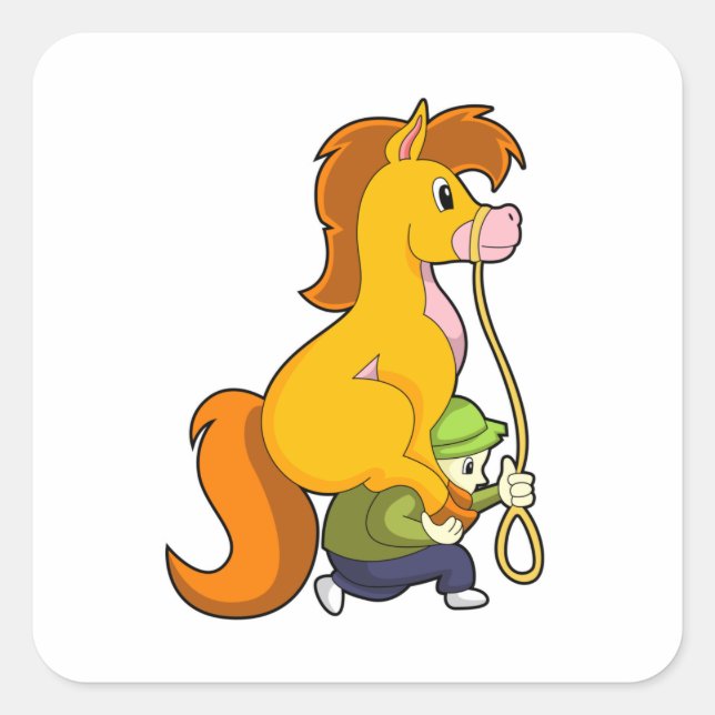 Pferd mit Junge.PNG Quadratischer Aufkleber (Vorderseite)