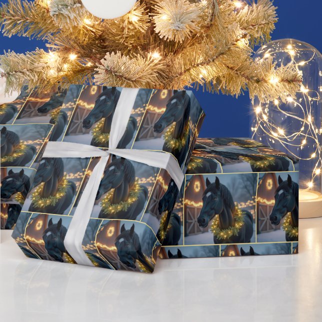Pferd mit leichtem Weihnachtskranz Geschenkpapier (Feiertage)