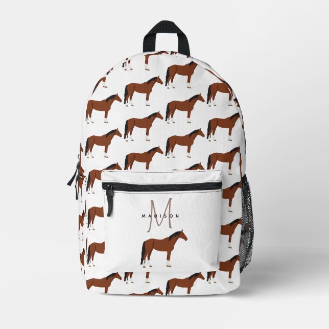 Pferd Mit Monogramm zurück zur Schule Bedruckter Rucksack (Vorderseite)