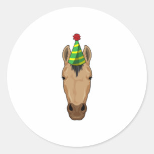 Pferd mit Party-Hut Runder Aufkleber