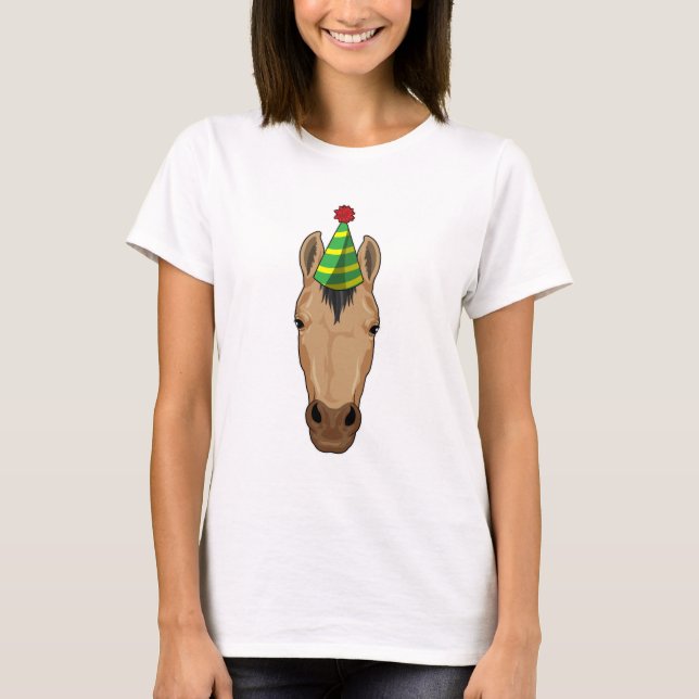 Pferd mit Party-Hut T-Shirt (Vorderseite)