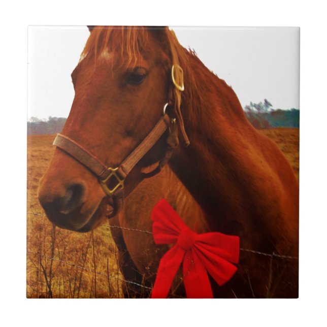 Pferd mit Red Bow Fliese (Vorderseite)