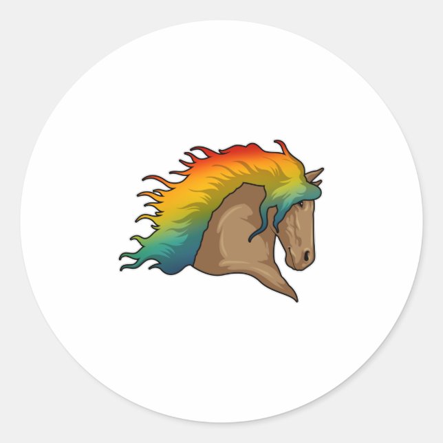 Pferd mit Regenbogenhaaren Runder Aufkleber (Vorderseite)