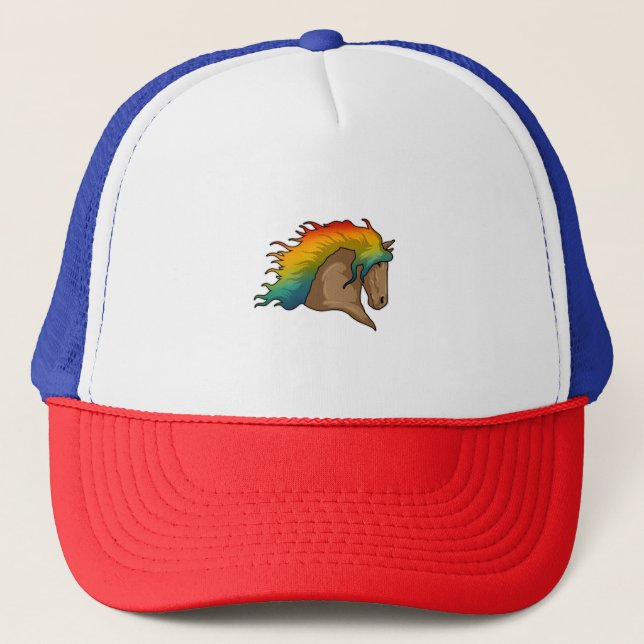 Pferd mit Regenbogenhaaren Truckerkappe (Vorderseite)