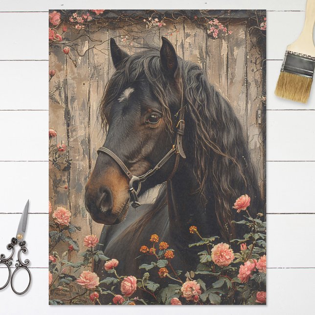 Pferd mit rosa Blume Decoupage Seidenpapier (Von Creator hochgeladen)