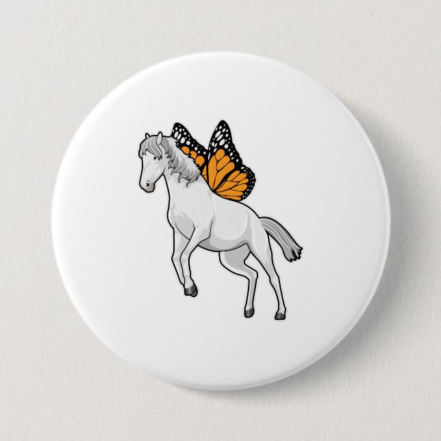 Pferd mit Schmetterling Button (Vorderseite)