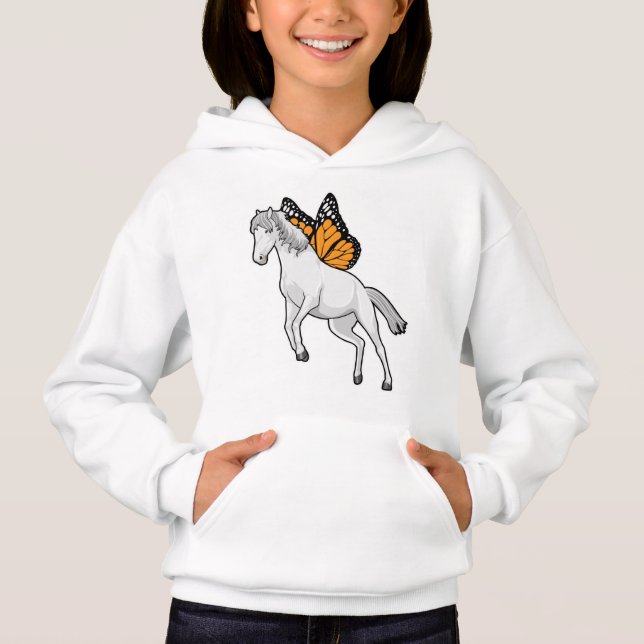 Pferd mit Schmetterling Hoodie (Vorderseite)