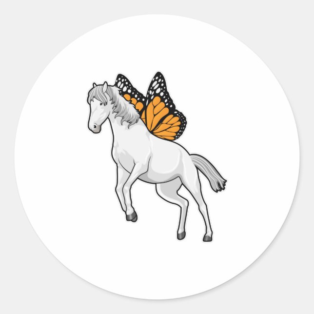 Pferd mit Schmetterling Runder Aufkleber (Vorderseite)