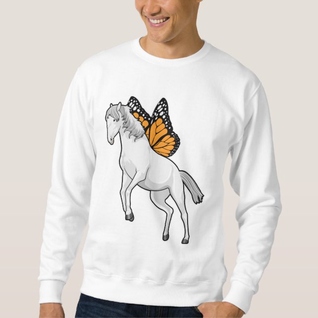 Pferd mit Schmetterling Sweatshirt (Vorderseite)