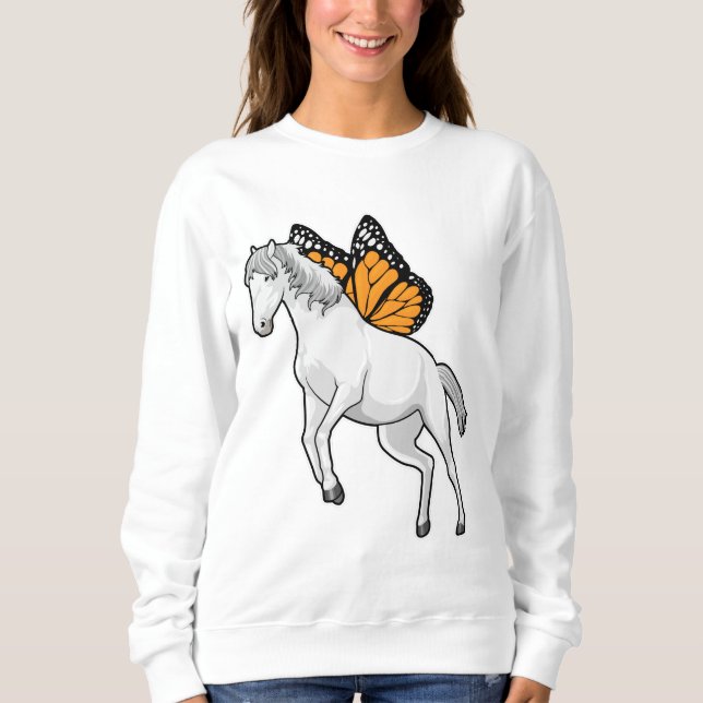 Pferd mit Schmetterling Sweatshirt (Vorderseite)