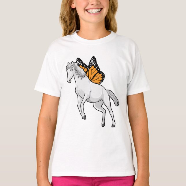 Pferd mit Schmetterling T-Shirt (Vorderseite)