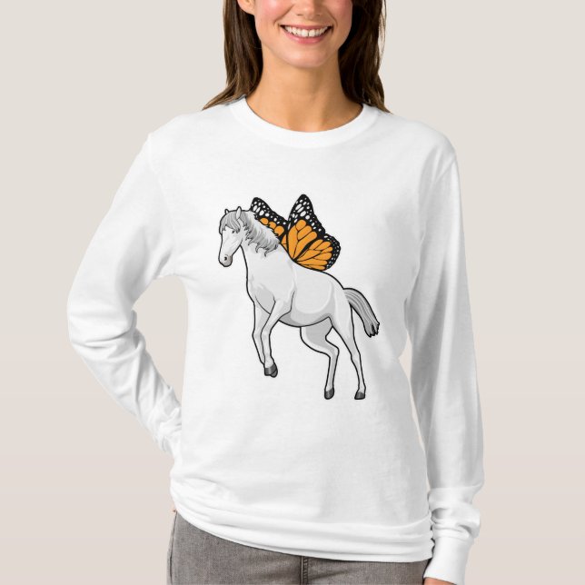 Pferd mit Schmetterling T-Shirt (Vorderseite)