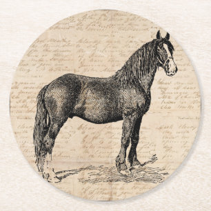 Pferd mit Schriftpapier Runder Pappuntersetzer