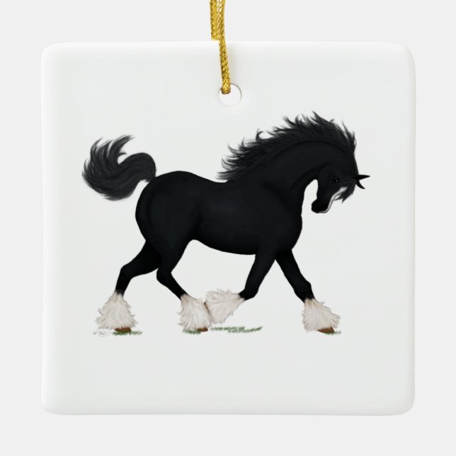 Pferd mit schwarzem Shirdimpferd Keramikornament (Vorderseite)