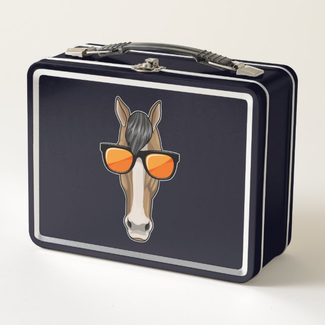 Pferd mit Sonnenbrille Metall Brotdose (Vorderseite)