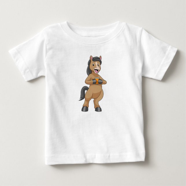Pferd mit Tasse von Orangensaft Baby T-shirt (Vorderseite)