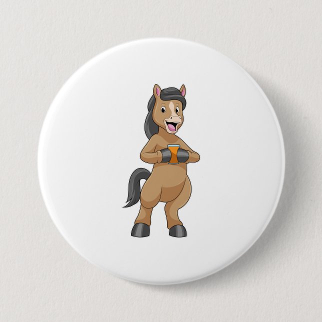 Pferd mit Tasse von Orangensaft Button (Vorderseite)