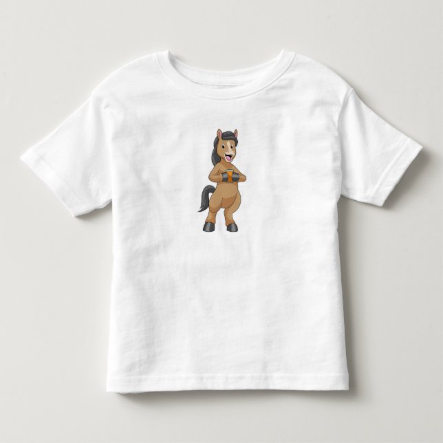 Pferd mit Tasse von Orangensaft Kleinkind T-shirt (Vorderseite)