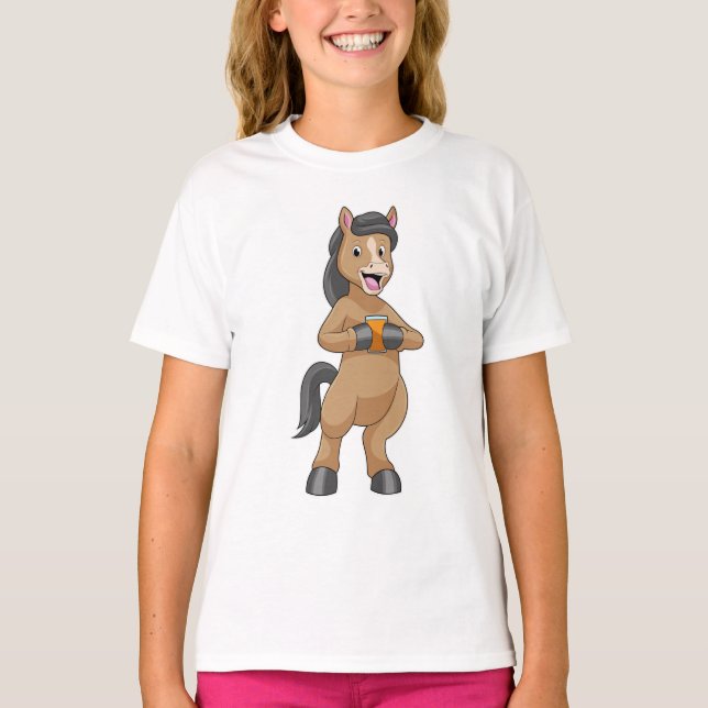 Pferd mit Tasse von Orangensaft T-Shirt (Vorderseite)