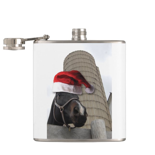 Pferd mit Weihnachtsmannmütze Flachmann (Geöffnet)
