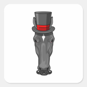 Pferd mit Zylinder Quadratischer Aufkleber