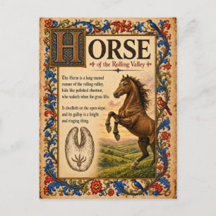 Pferd, mittelalterliche Bestiarien-Kunst Postkarte