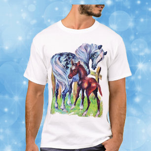 Pferd Mutter Baby Gras Feld T-Shirt