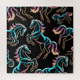 Pferd Neonlicht Glitch Retro-Stil