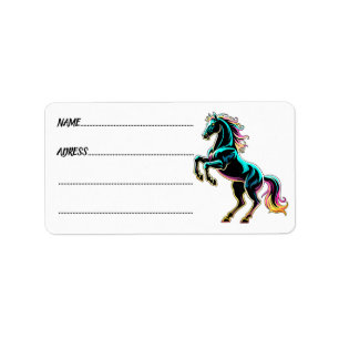Pferd Neonlicht Glitch Retro-Stil Adressaufkleber