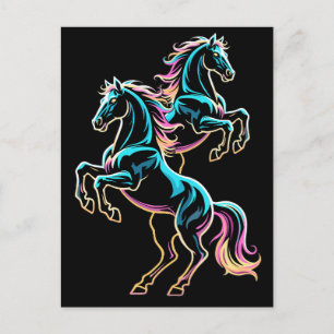 Pferd Neonlicht Glitch Retro-Stil Feiertagspostkarte