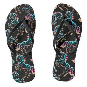 Pferd Neonlicht Glitch Retro-Stil Flip Flops