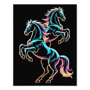 Pferd Neonlicht Glitch Retro-Stil Fotodruck