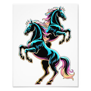 Pferd Neonlicht Glitch Retro-Stil Fotodruck