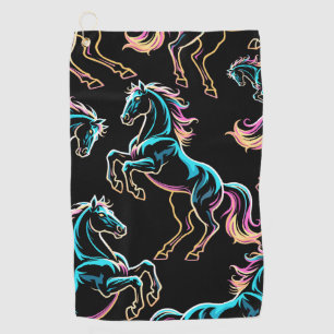 Pferd Neonlicht Glitch Retro-Stil Golfhandtuch