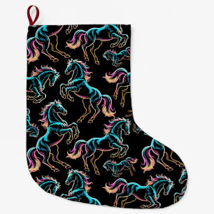 Pferd Neonlicht Glitch Retro Stil Großer Weihnachtsstrumpf