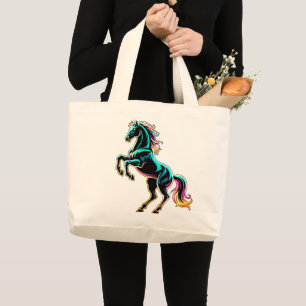 Pferd Neonlicht Glitch Retro-Stil Jumbo Stoffbeutel